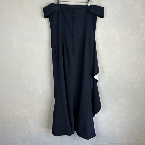 Alexander by Daymor size 16 maxi gown 1060 off shoulder ruffled skirt navy white - Picture 8 of 15